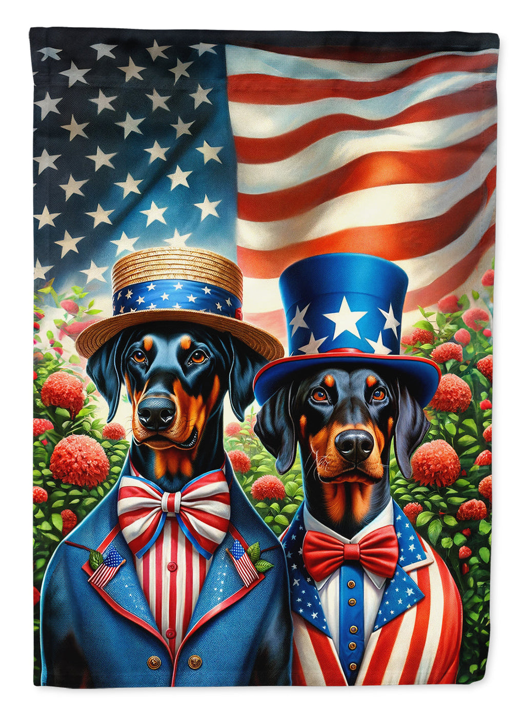All American Doberman Pinscher House Flag 28x40 Porch Sleeve Pole Decorative Outside Yard Banner Artwork Wall Hanging, Polyester