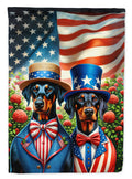 All American Doberman Pinscher House Flag 28x40 Porch Sleeve Pole Decorative Outside Yard Banner Artwork Wall Hanging, Polyester