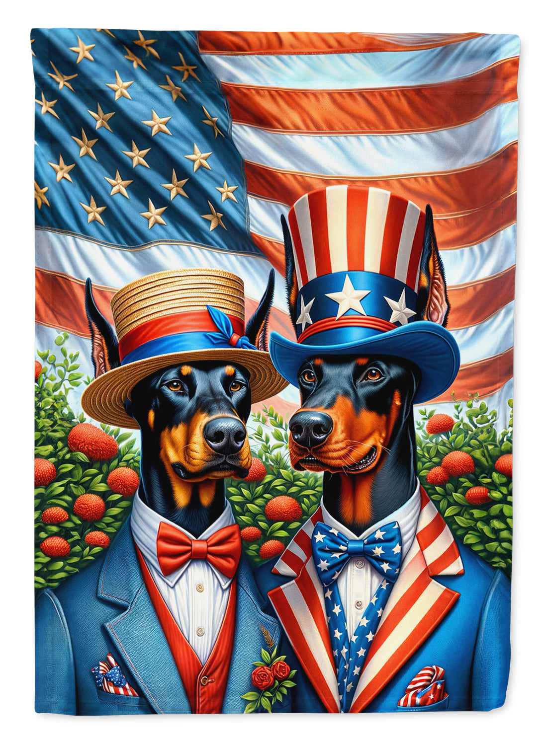 All American Doberman Pinscher House Flag 28x40 Porch Sleeve Pole Decorative Outside Yard Banner Artwork Wall Hanging, Polyester