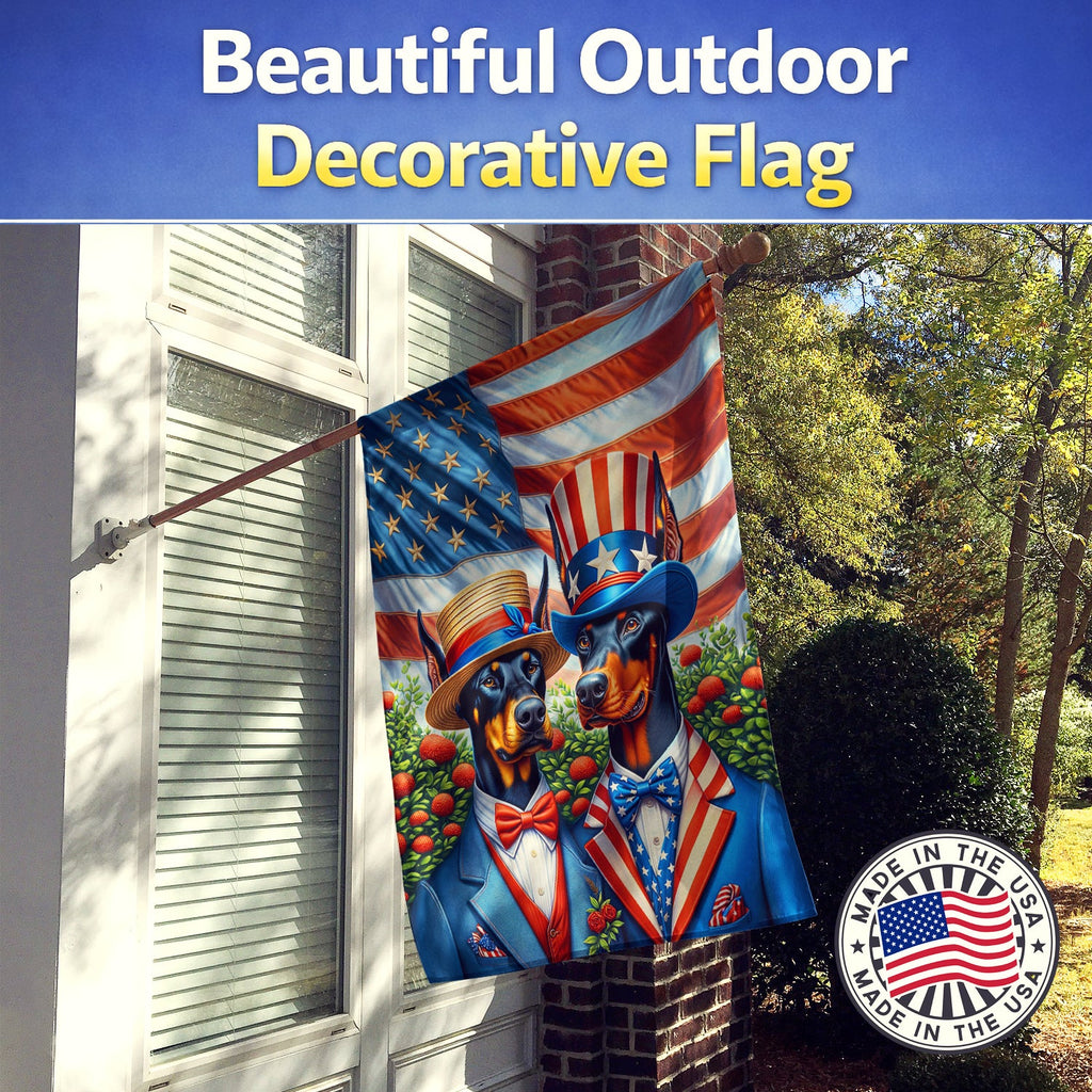 All American Doberman Pinscher House Flag 28x40 Porch Sleeve Pole Decorative Outside Yard Banner Artwork Wall Hanging, Polyester