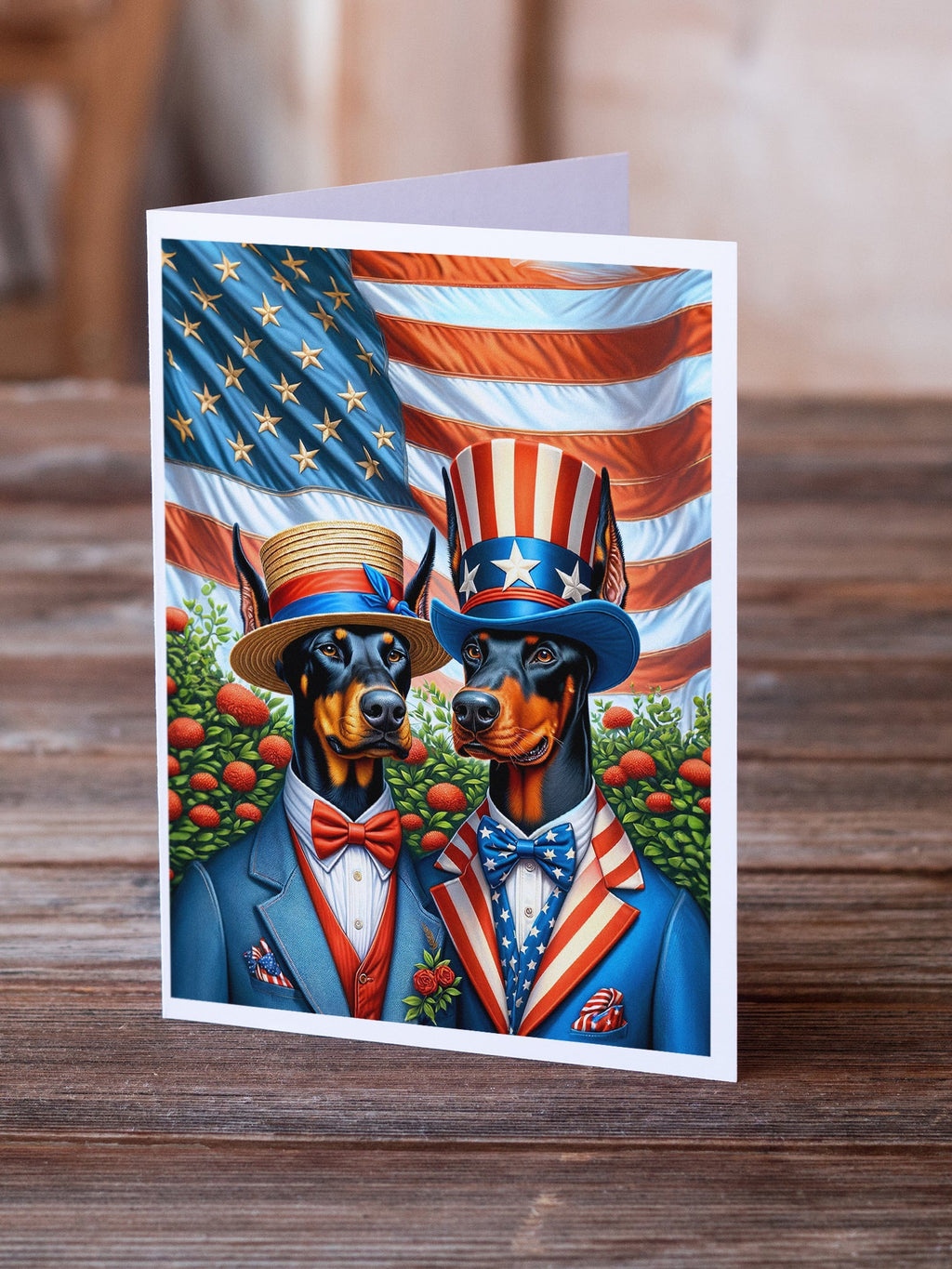 All American Doberman Pinscher Greeting Cards Pack of 8 Blank Cards with Envelopes Whimsical A7 Size 5x7