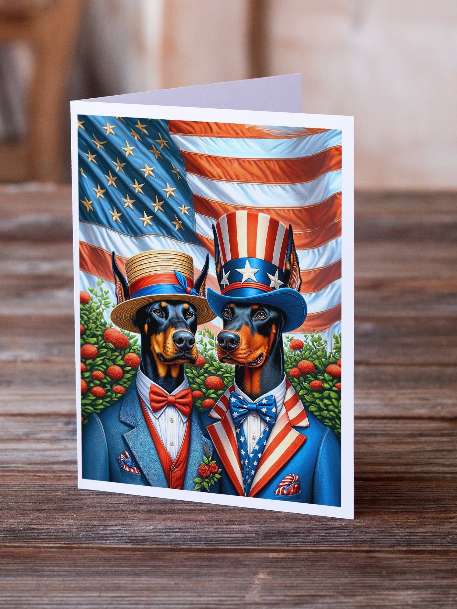All American Doberman Pinscher Greeting Cards Pack of 8 Blank Cards with Envelopes Whimsical A7 Size 5x7
