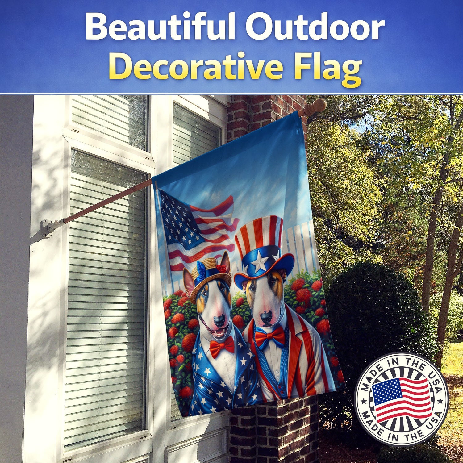 All American English Bull Terrier House Flag 28x40 Porch Sleeve Pole Decorative Outside Yard Banner Artwork Wall Hanging, Polyester