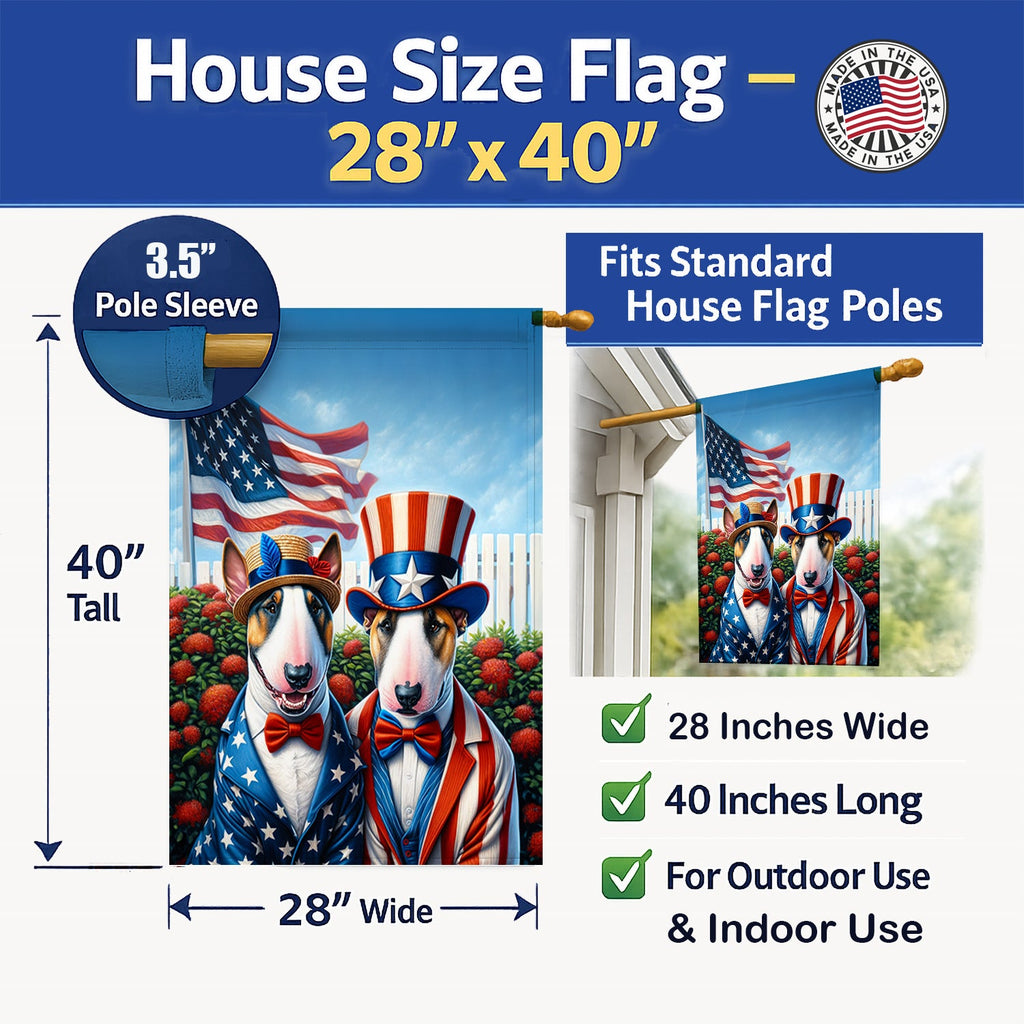 All American English Bull Terrier House Flag 28x40 Porch Sleeve Pole Decorative Outside Yard Banner Artwork Wall Hanging, Polyester