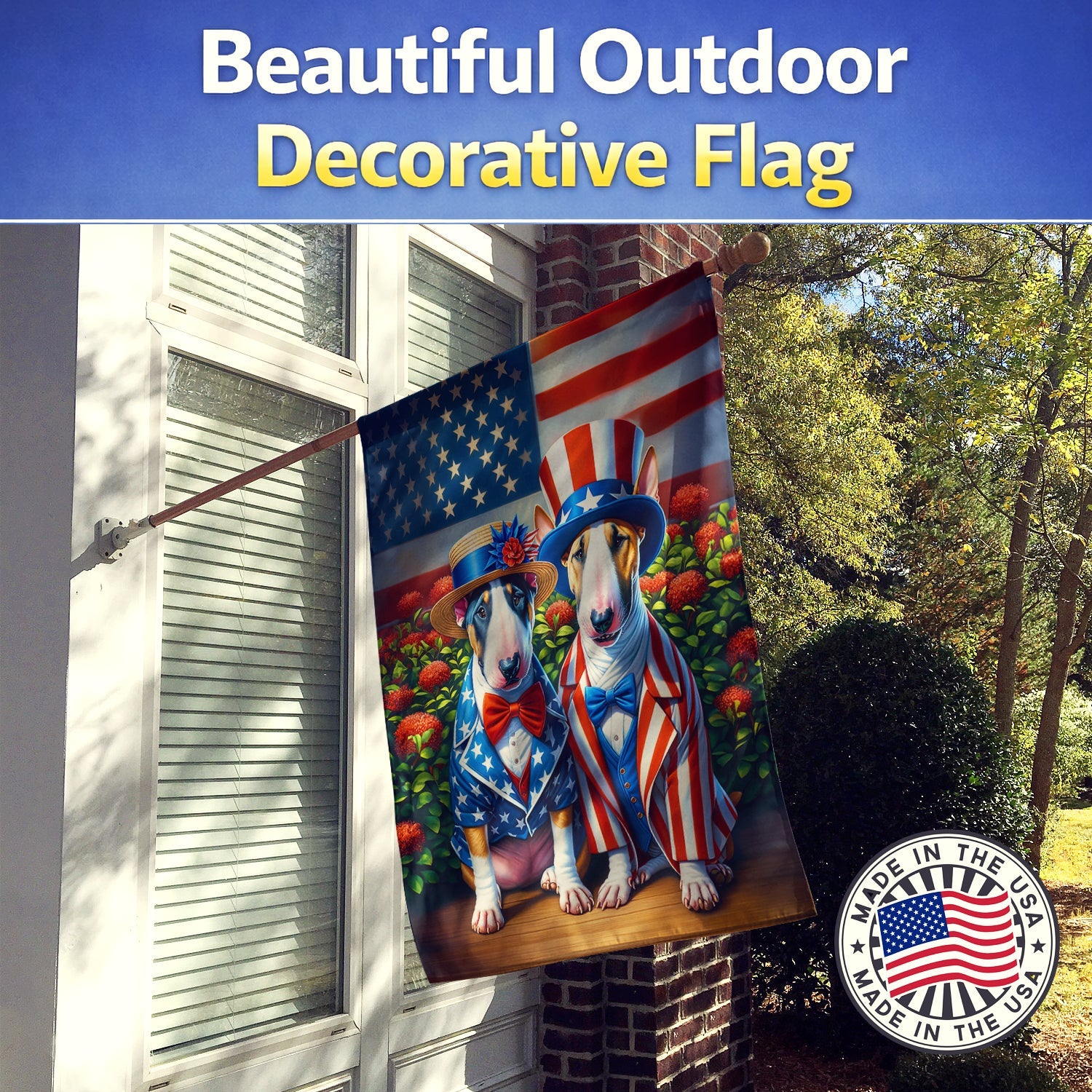 All American English Bull Terrier House Flag 28x40 Porch Sleeve Pole Decorative Outside Yard Banner Artwork Wall Hanging, Polyester