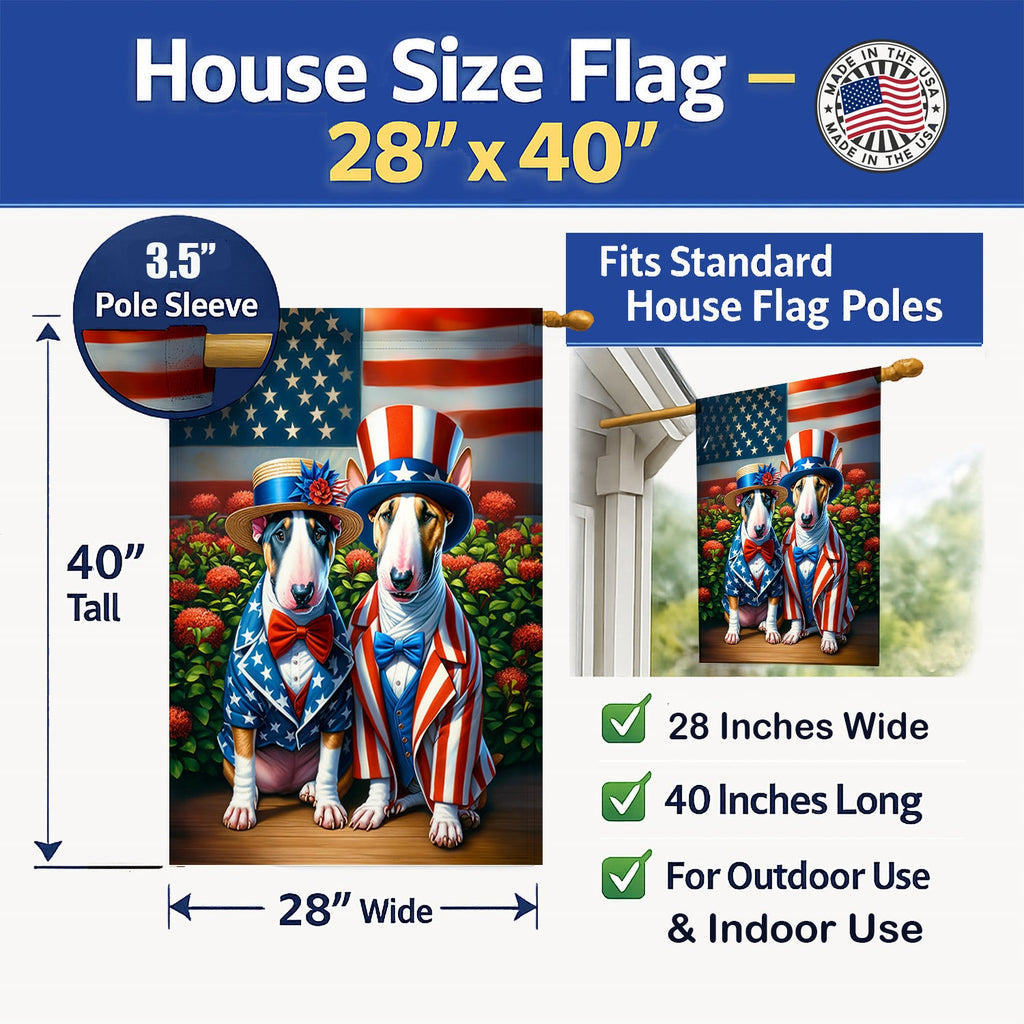 All American English Bull Terrier House Flag 28x40 Porch Sleeve Pole Decorative Outside Yard Banner Artwork Wall Hanging, Polyester