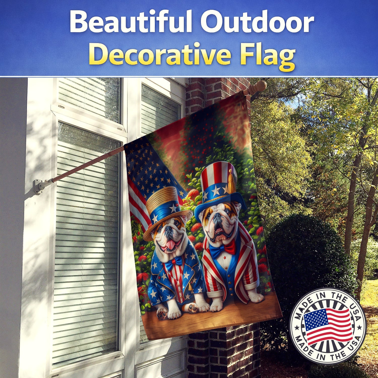 All American English Bulldog House Flag 28x40 Porch Sleeve Pole Decorative Outside Yard Banner Artwork Wall Hanging, Polyester