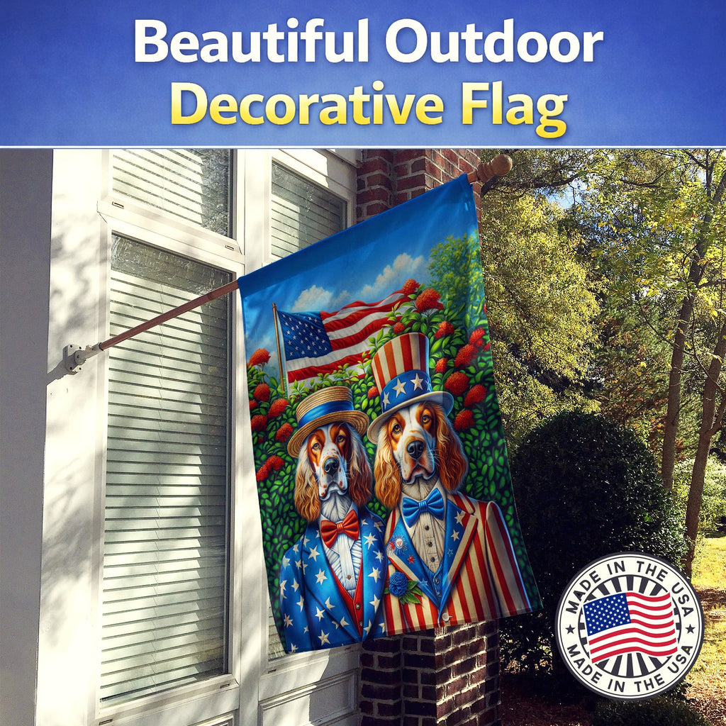 All American English Setter House Flag 28x40 Porch Sleeve Pole Decorative Outside Yard Banner Artwork Wall Hanging, Polyester