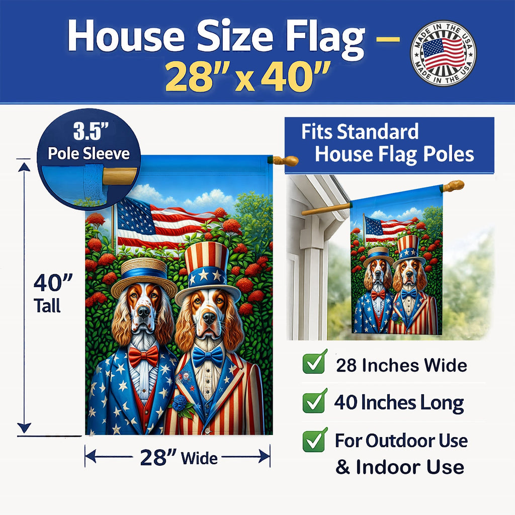 All American English Setter House Flag 28x40 Porch Sleeve Pole Decorative Outside Yard Banner Artwork Wall Hanging, Polyester