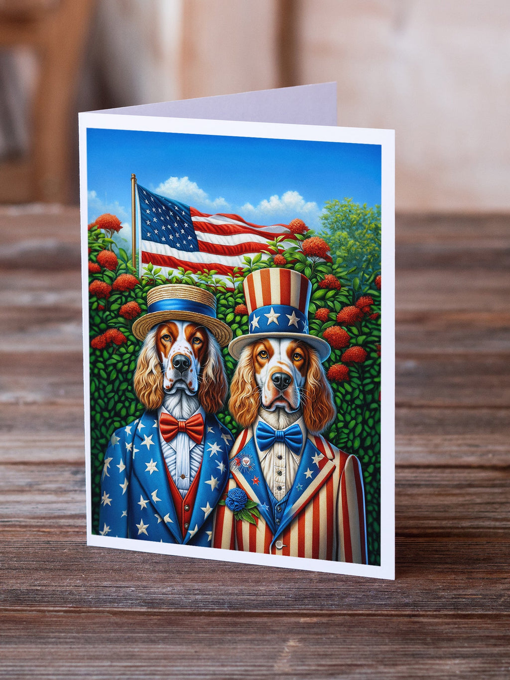 All American English Setter Greeting Cards Pack of 8 Blank Cards with Envelopes Whimsical A7 Size 5x7