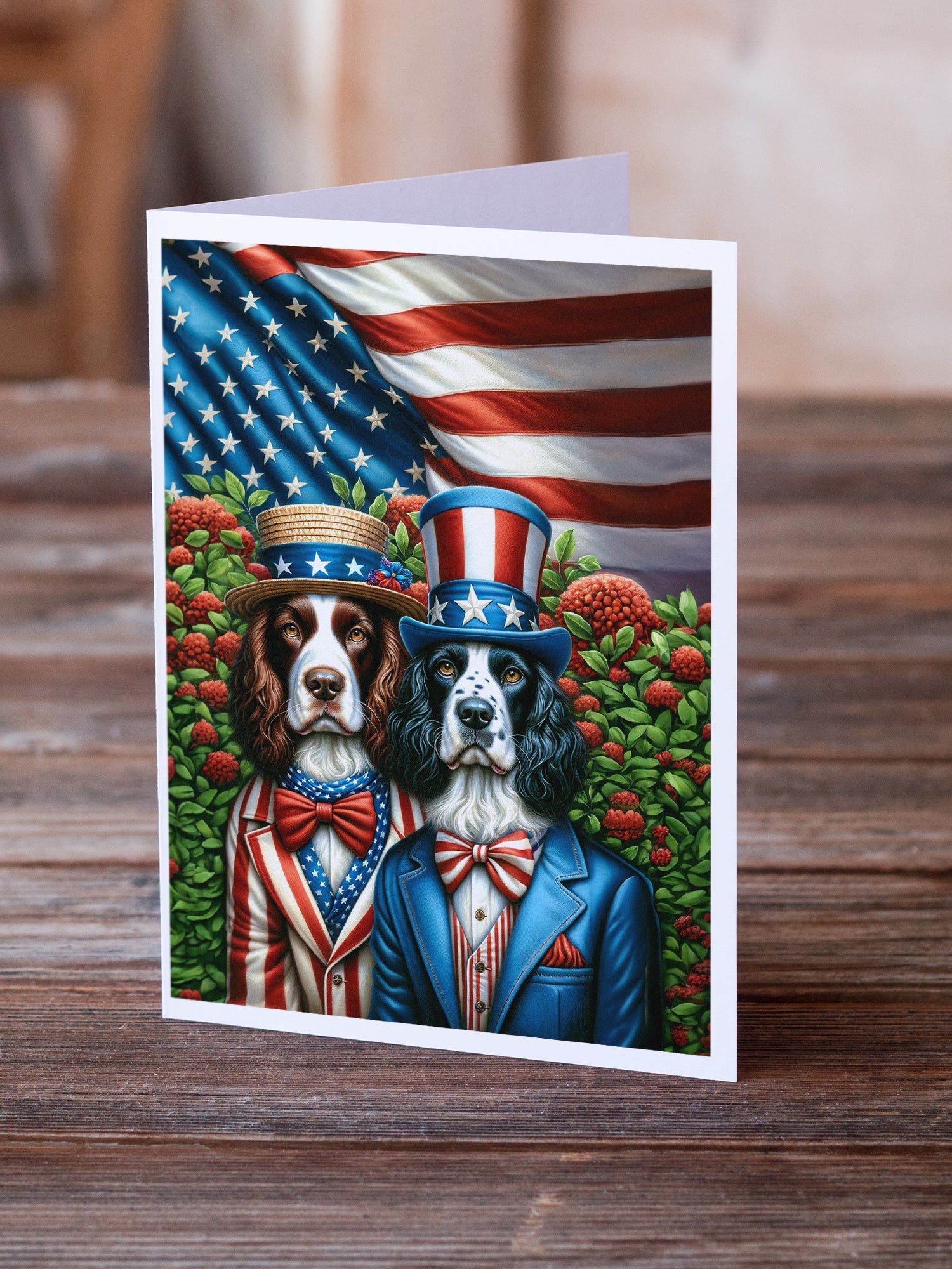 All American English Springer Spaniel Greeting Cards Pack of 8 Blank Cards with Envelopes Whimsical A7 Size 5x7