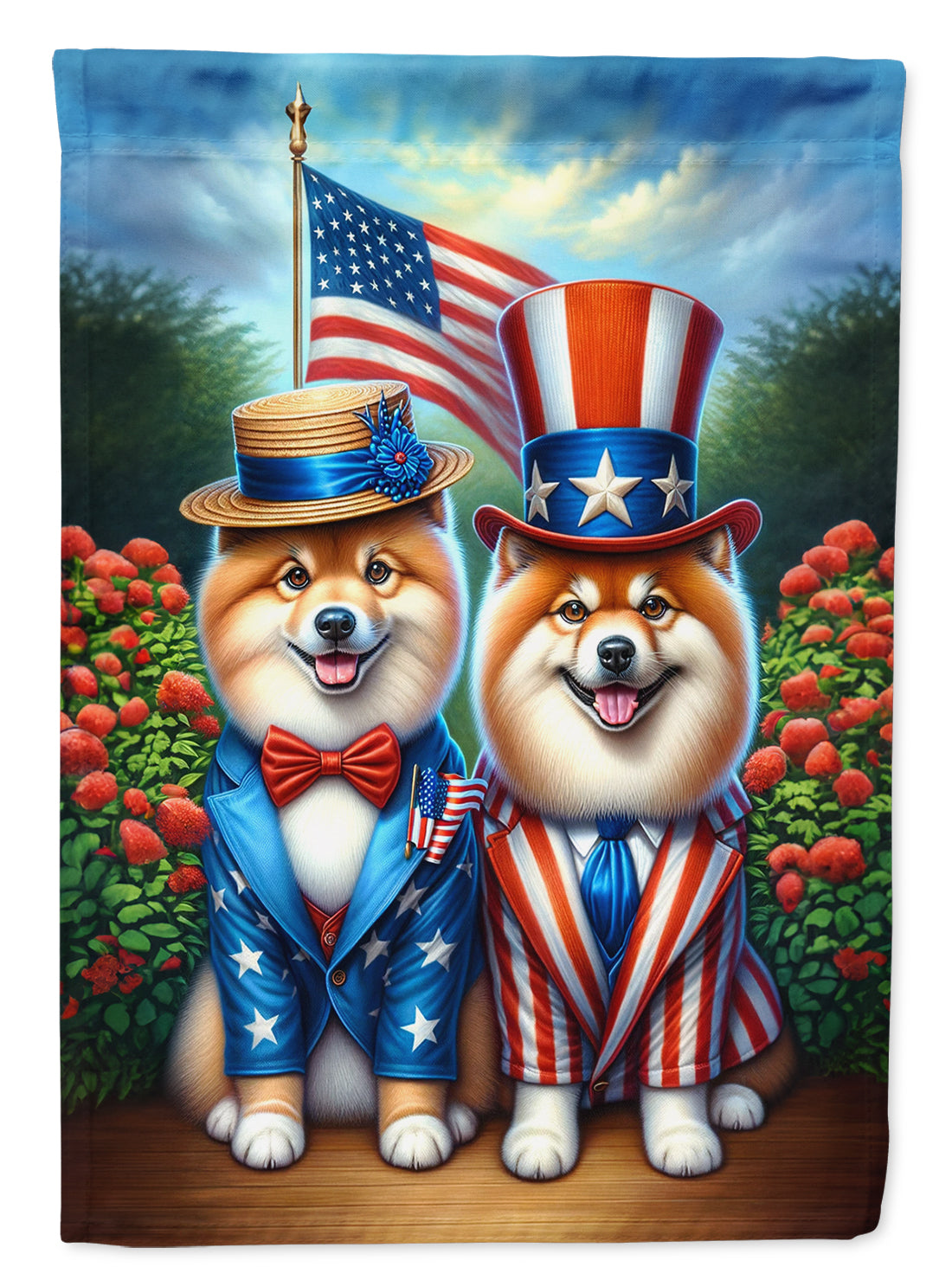 All American Finnish Spitz House Flag 28x40 Porch Sleeve Pole Decorative Outside Yard Banner Artwork Wall Hanging, Polyester
