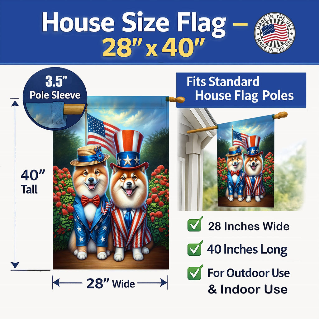 All American Finnish Spitz House Flag 28x40 Porch Sleeve Pole Decorative Outside Yard Banner Artwork Wall Hanging, Polyester