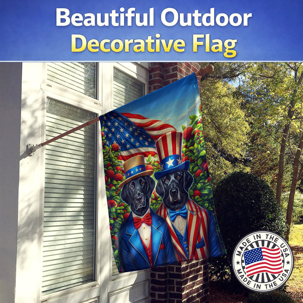 All American Flat-Coated Retriever House Flag 28x40 Porch Sleeve Pole Decorative Outside Yard Banner Artwork Wall Hanging, Polyester