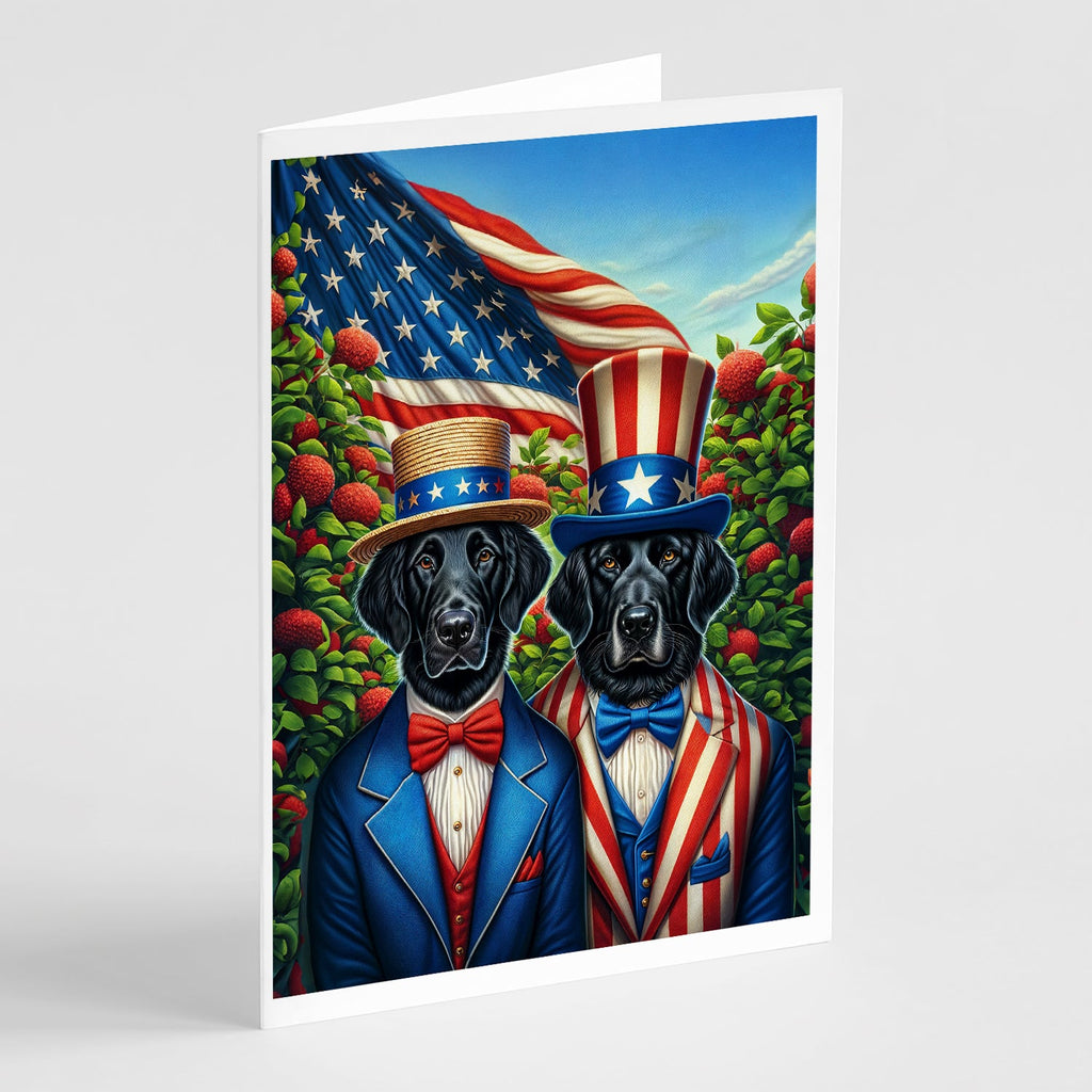 All American Flat-Coated Retriever Greeting Cards Pack of 8 Blank Cards with Envelopes Whimsical A7 Size 5x7