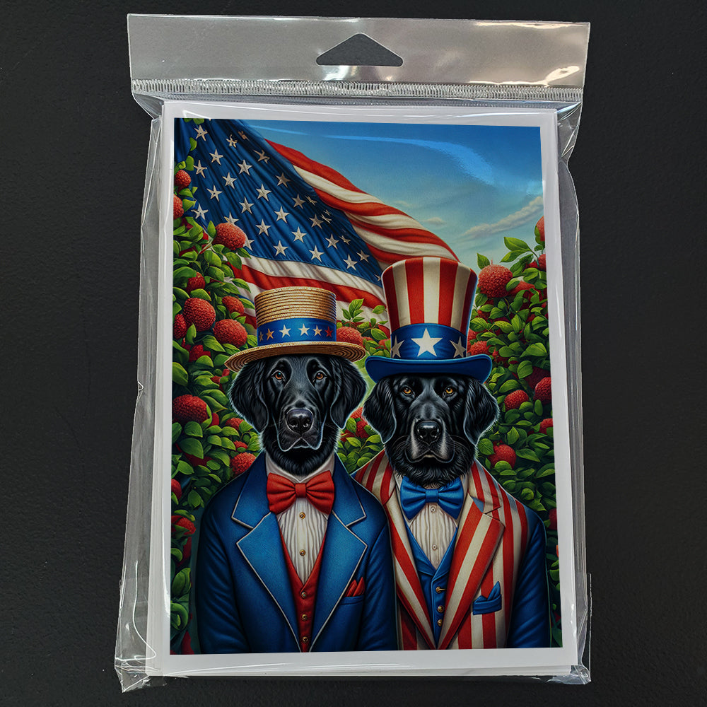 All American Flat-Coated Retriever Greeting Cards Pack of 8 Blank Cards with Envelopes Whimsical A7 Size 5x7