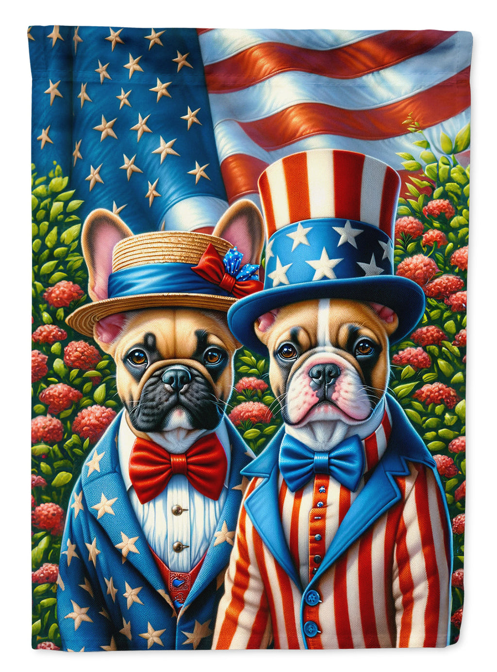 All American French Bulldog House Flag 28x40 Porch Sleeve Pole Decorative Outside Yard Banner Artwork Wall Hanging, Polyester