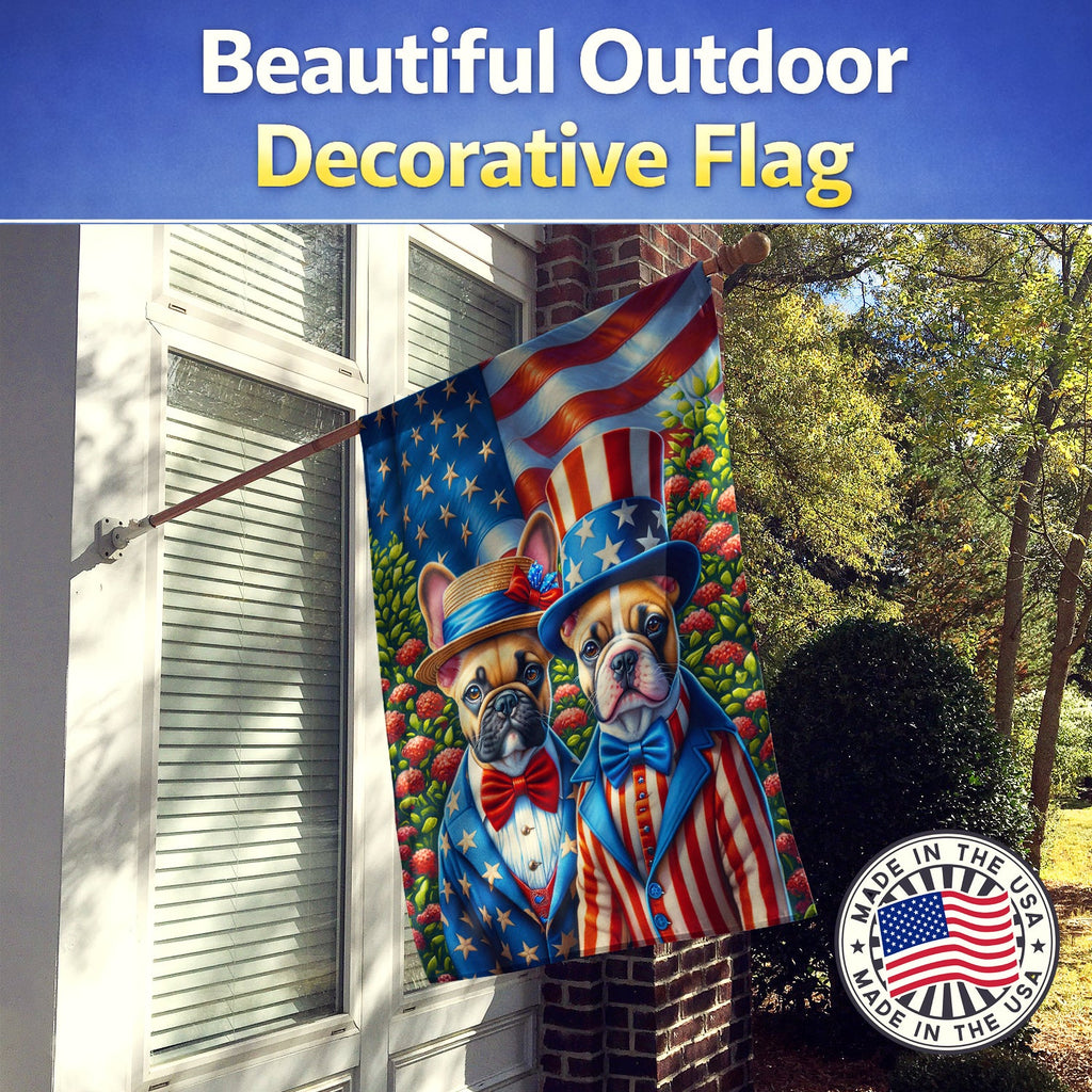 All American French Bulldog House Flag 28x40 Porch Sleeve Pole Decorative Outside Yard Banner Artwork Wall Hanging, Polyester