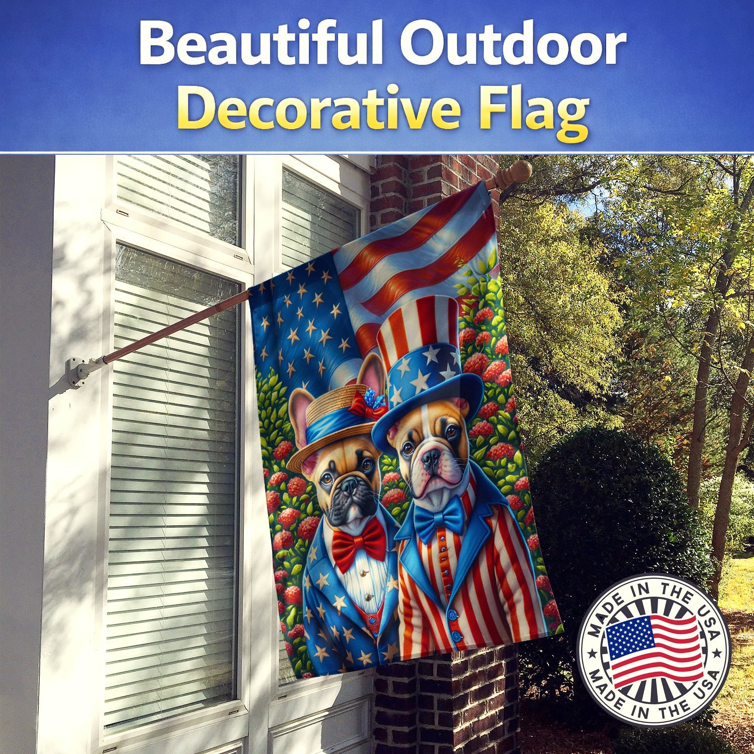 All American French Bulldog House Flag 28x40 Porch Sleeve Pole Decorative Outside Yard Banner Artwork Wall Hanging, Polyester