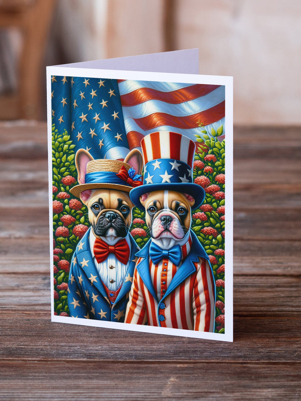 All American French Bulldog Greeting Cards Pack of 8 Blank Cards with Envelopes Whimsical A7 Size 5x7