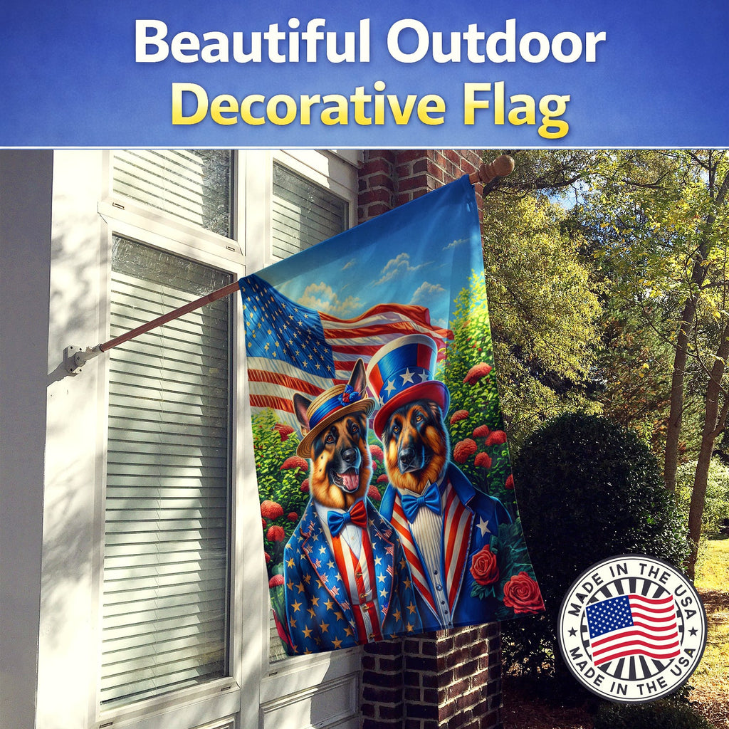 All American German Shepherd House Flag 28x40 Porch Sleeve Pole Decorative Outside Yard Banner Artwork Wall Hanging, Polyester