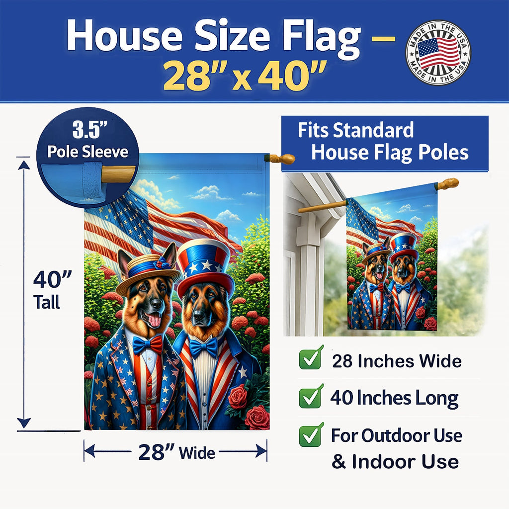All American German Shepherd House Flag 28x40 Porch Sleeve Pole Decorative Outside Yard Banner Artwork Wall Hanging, Polyester