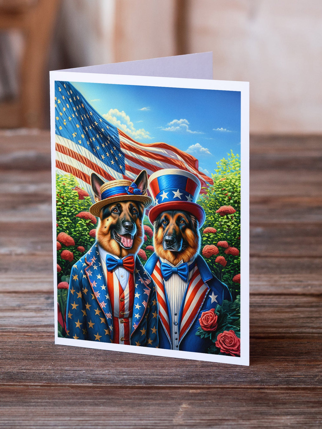 All American German Shepherd Greeting Cards Pack of 8 Blank Cards with Envelopes Whimsical A7 Size 5x7
