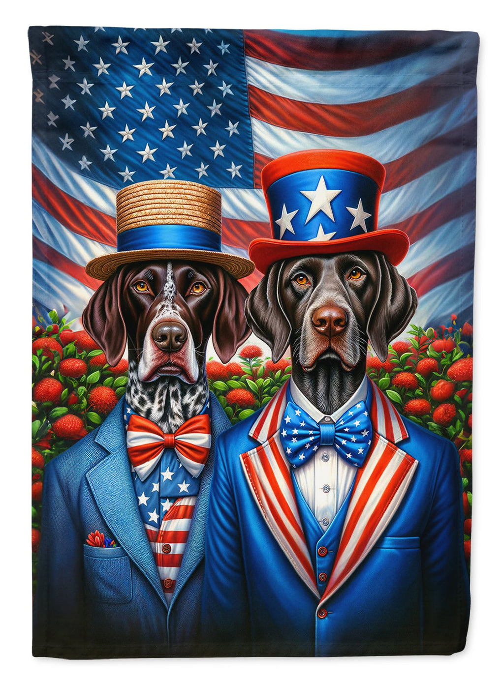 All American German Shorthaired Pointer House Flag 28x40 Porch Sleeve Pole Decorative Outside Yard Banner Artwork Wall Hanging, Polyester