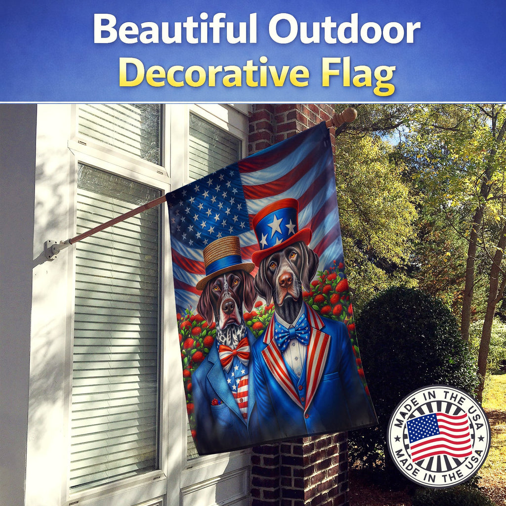 All American German Shorthaired Pointer House Flag 28x40 Porch Sleeve Pole Decorative Outside Yard Banner Artwork Wall Hanging, Polyester