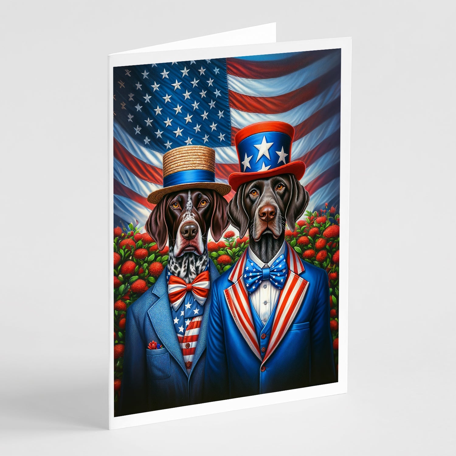 All American German Shorthaired Pointer Greeting Cards Pack of 8 Blank Cards with Envelopes Whimsical A7 Size 5x7