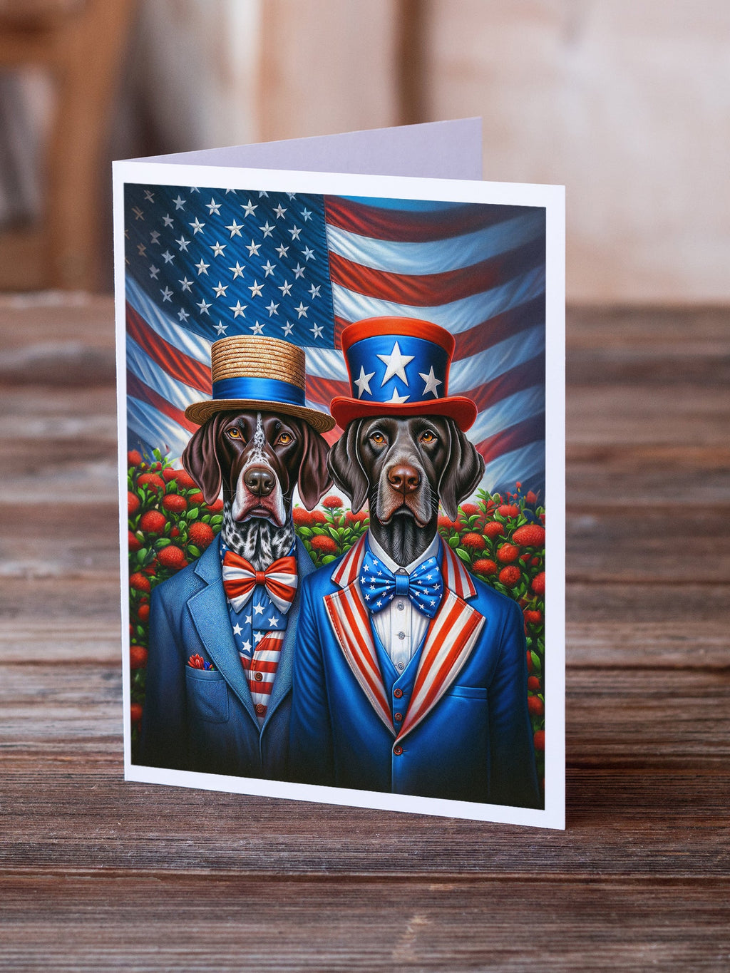 All American German Shorthaired Pointer Greeting Cards Pack of 8 Blank Cards with Envelopes Whimsical A7 Size 5x7