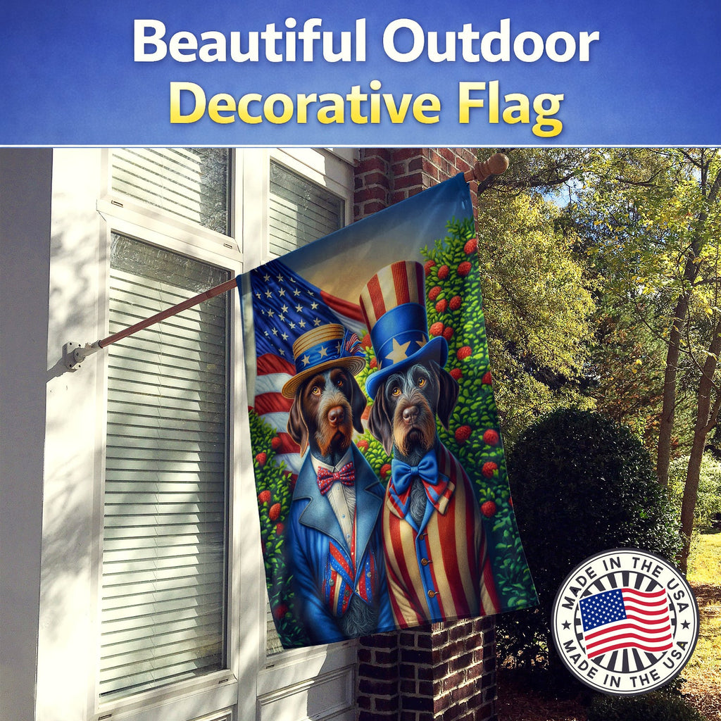 All American German Wirehaired Pointer House Flag 28x40 Porch Sleeve Pole Decorative Outside Yard Banner Artwork Wall Hanging, Polyester