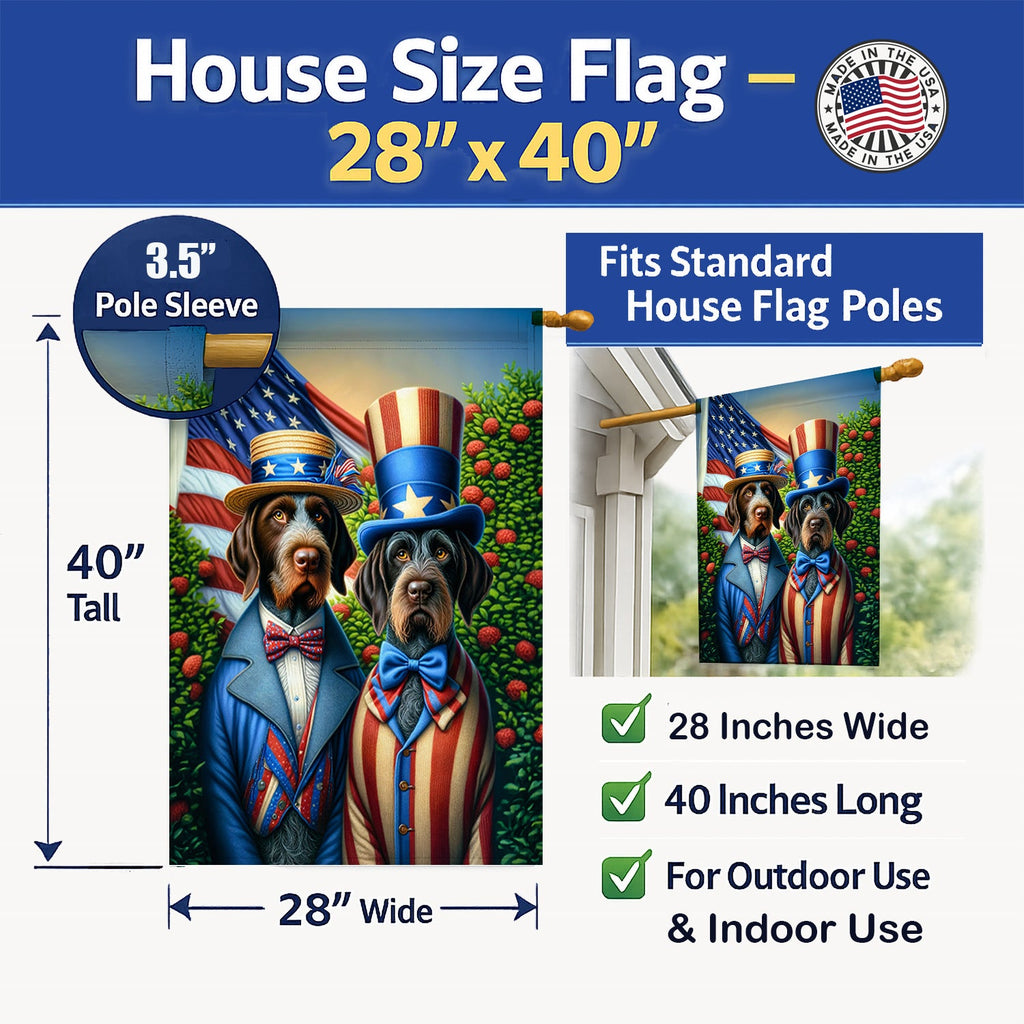 All American German Wirehaired Pointer House Flag 28x40 Porch Sleeve Pole Decorative Outside Yard Banner Artwork Wall Hanging, Polyester