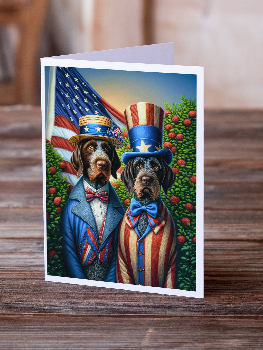 All American German Wirehaired Pointer Greeting Cards Pack of 8 Blank Cards with Envelopes Whimsical A7 Size 5x7