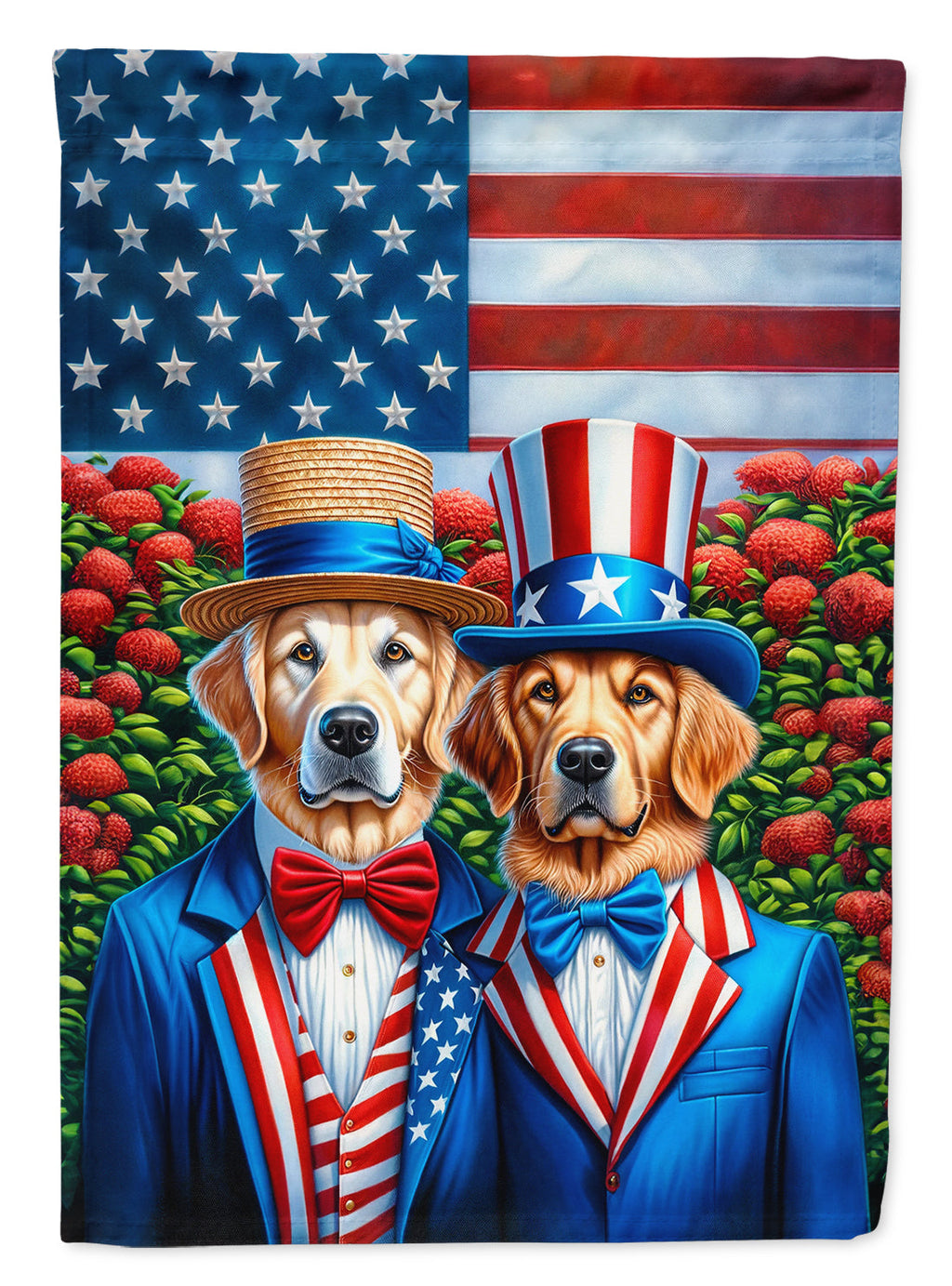 All American Golden Retriever House Flag 28x40 Porch Sleeve Pole Decorative Outside Yard Banner Artwork Wall Hanging, Polyester
