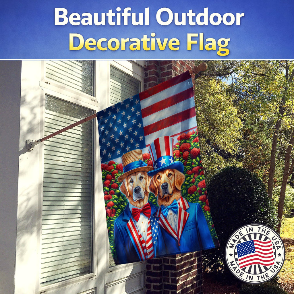 All American Golden Retriever House Flag 28x40 Porch Sleeve Pole Decorative Outside Yard Banner Artwork Wall Hanging, Polyester