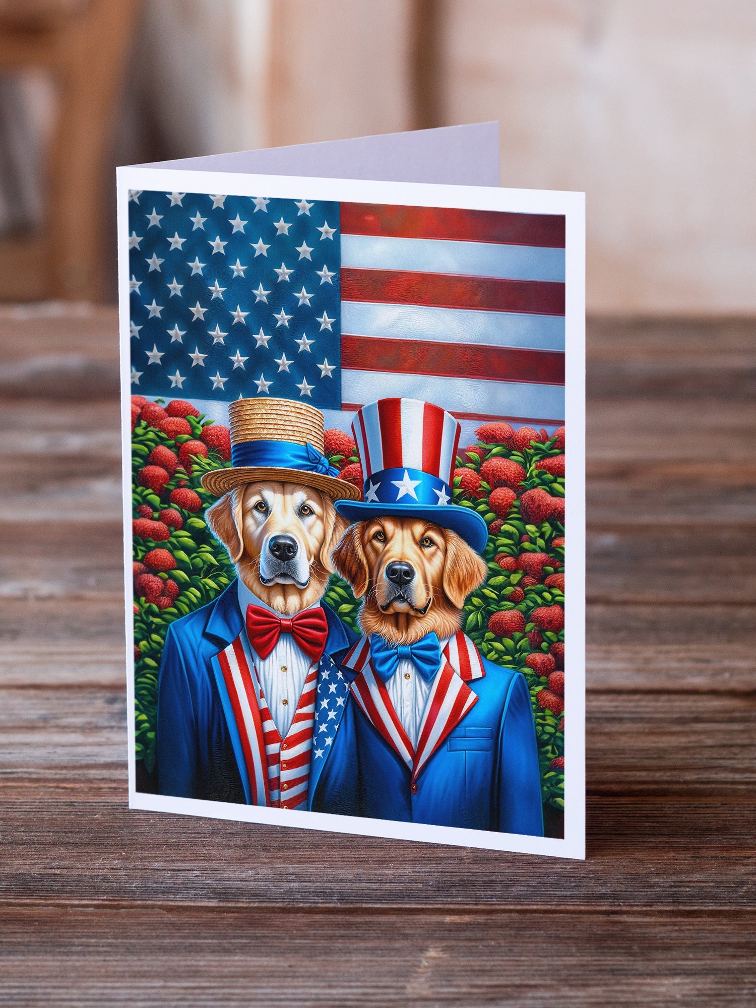 All American Golden Retriever Greeting Cards Pack of 8 Blank Cards with Envelopes Whimsical A7 Size 5x7