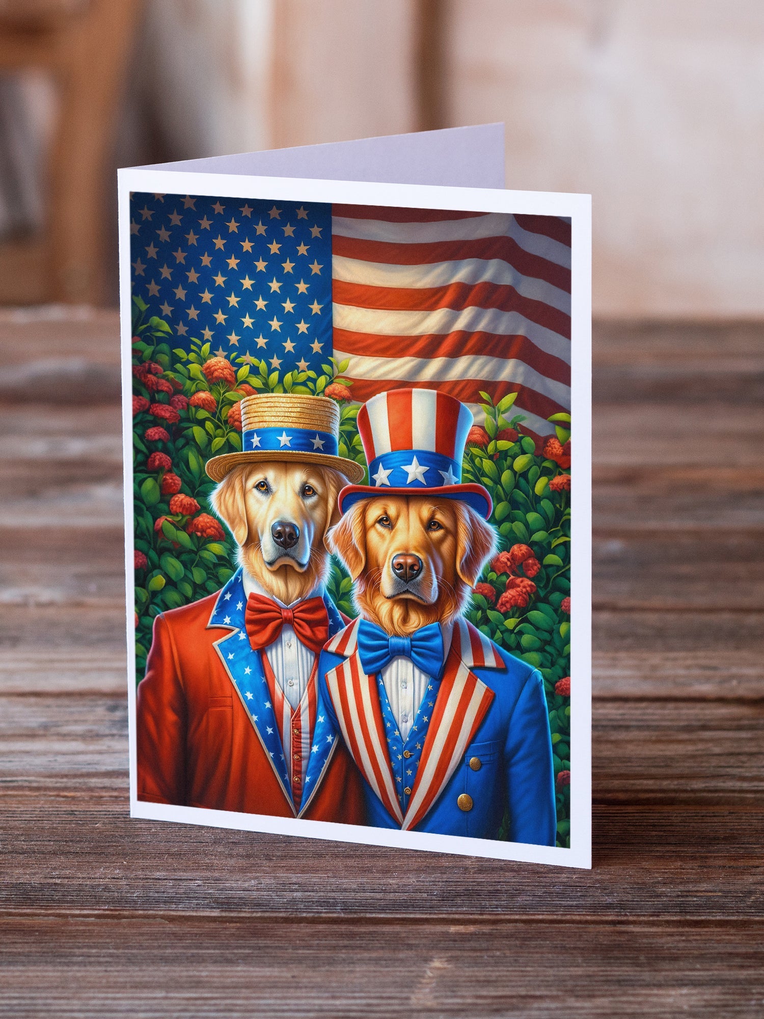 All American Golden Retriever Greeting Cards Pack of 8 Blank Cards with Envelopes Whimsical A7 Size 5x7
