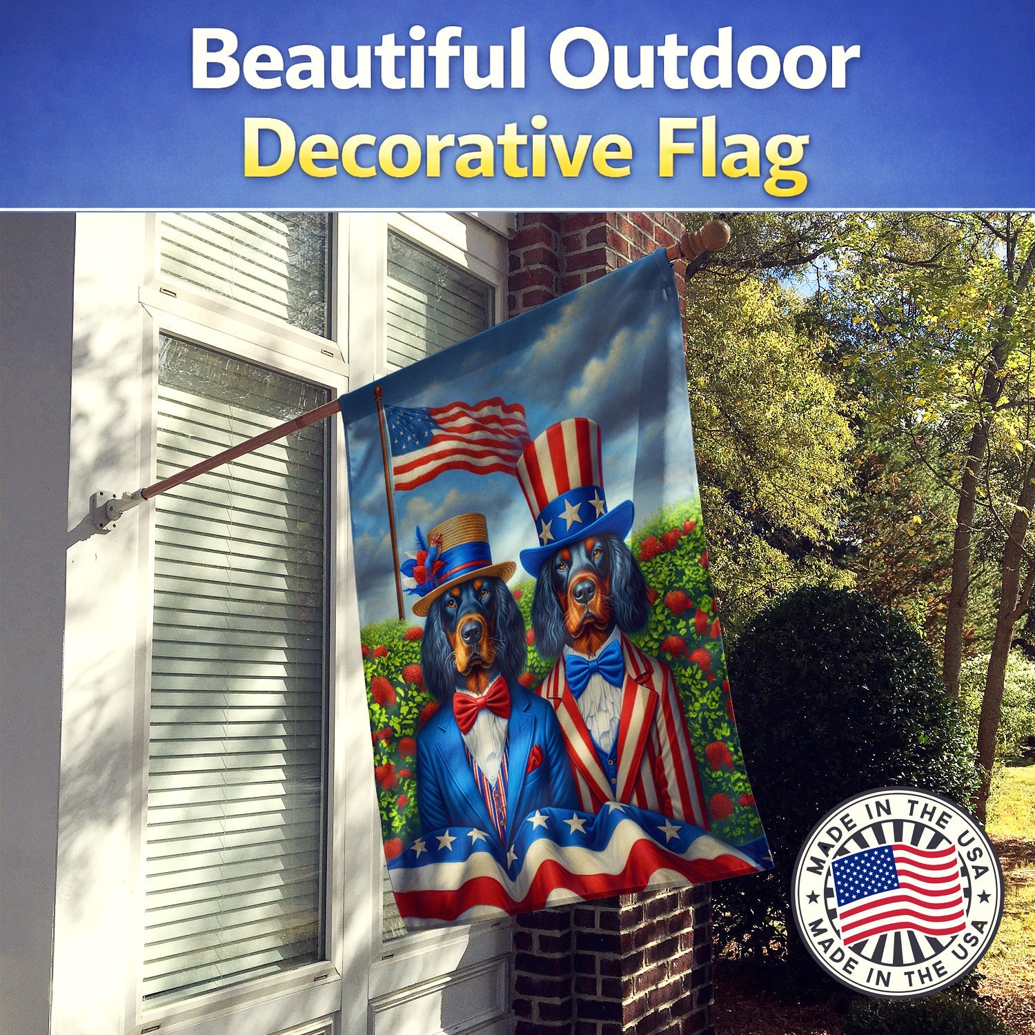 All American Gordon Setter House Flag 28x40 Porch Sleeve Pole Decorative Outside Yard Banner Artwork Wall Hanging, Polyester
