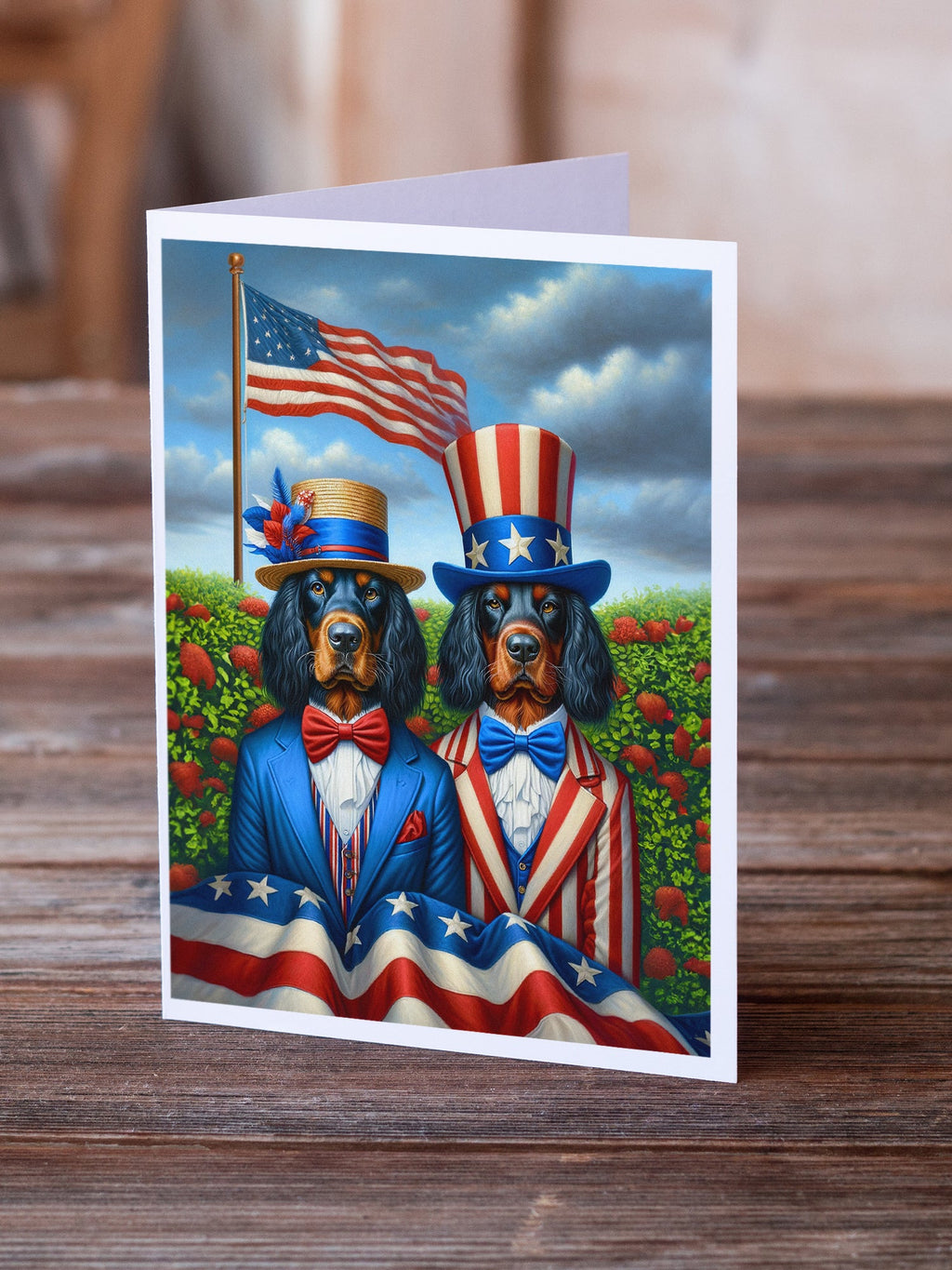 All American Gordon Setter Greeting Cards Pack of 8 Blank Cards with Envelopes Whimsical A7 Size 5x7