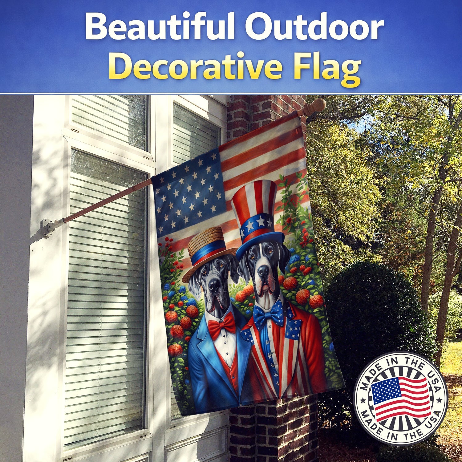 All American Great Dane House Flag 28x40 Porch Sleeve Pole Decorative Outside Yard Banner Artwork Wall Hanging, Polyester