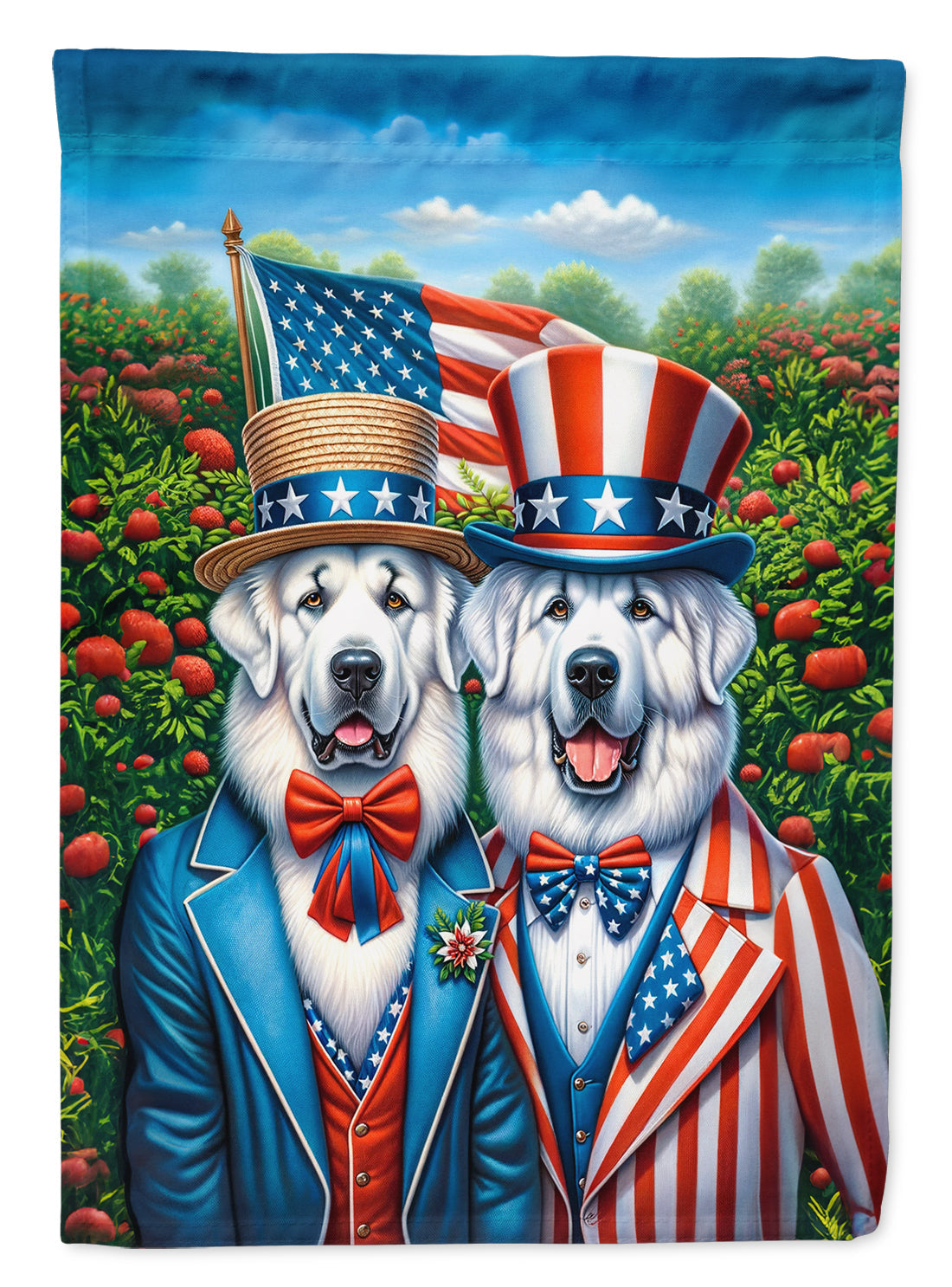 All American Great Pyrenees House Flag 28x40 Porch Sleeve Pole Decorative Outside Yard Banner Artwork Wall Hanging, Polyester