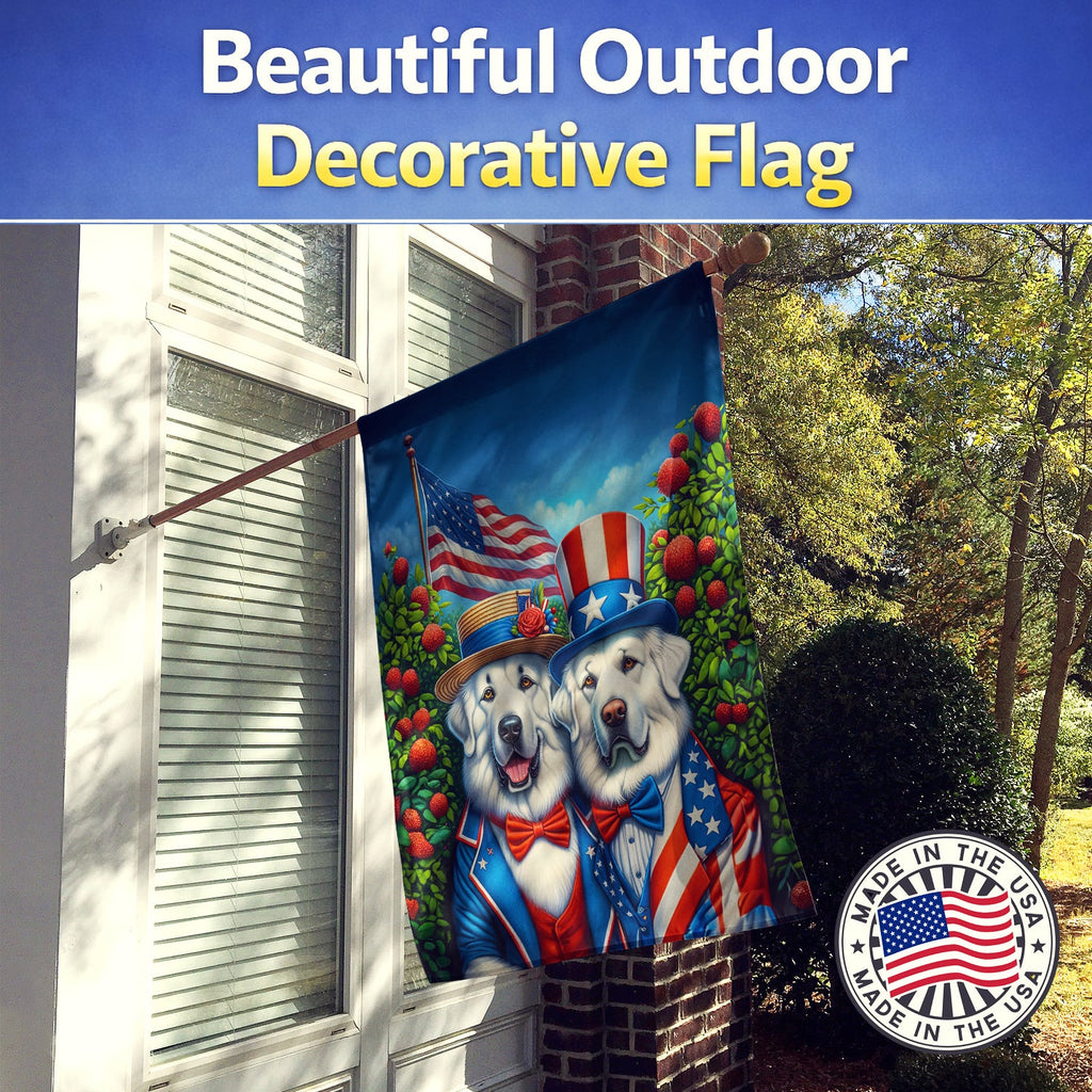 All American Great Pyrenees House Flag 28x40 Porch Sleeve Pole Decorative Outside Yard Banner Artwork Wall Hanging, Polyester
