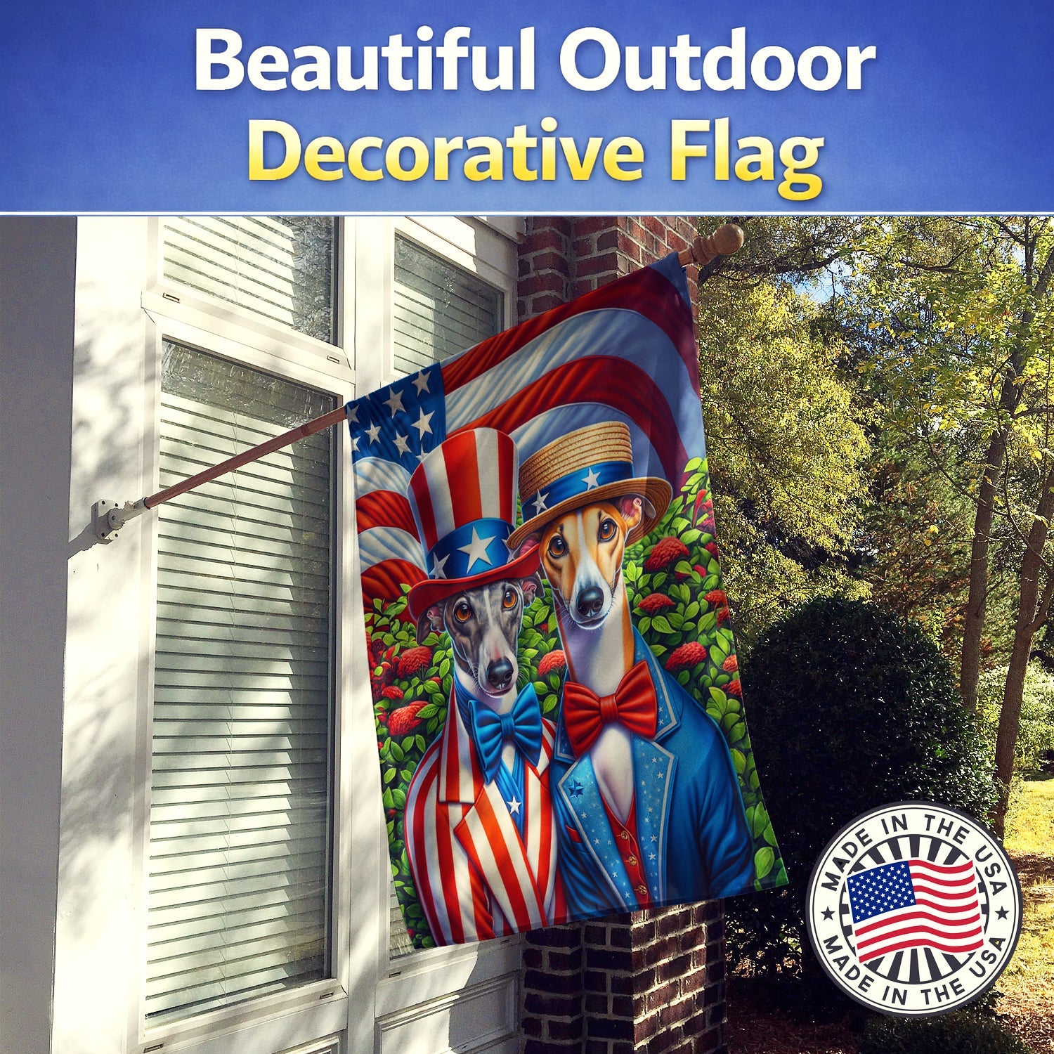 All American Greyhound House Flag 28x40 Porch Sleeve Pole Decorative Outside Yard Banner Artwork Wall Hanging, Polyester