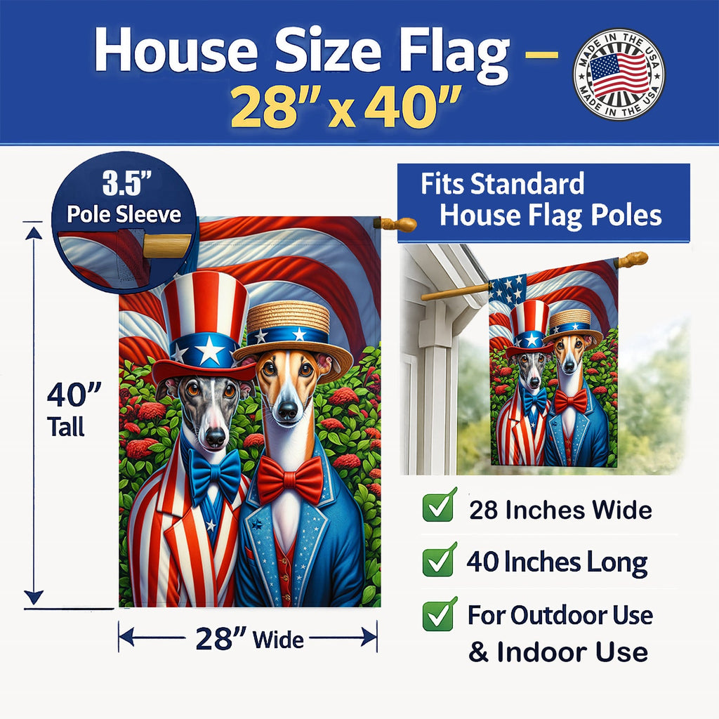 All American Greyhound House Flag 28x40 Porch Sleeve Pole Decorative Outside Yard Banner Artwork Wall Hanging, Polyester
