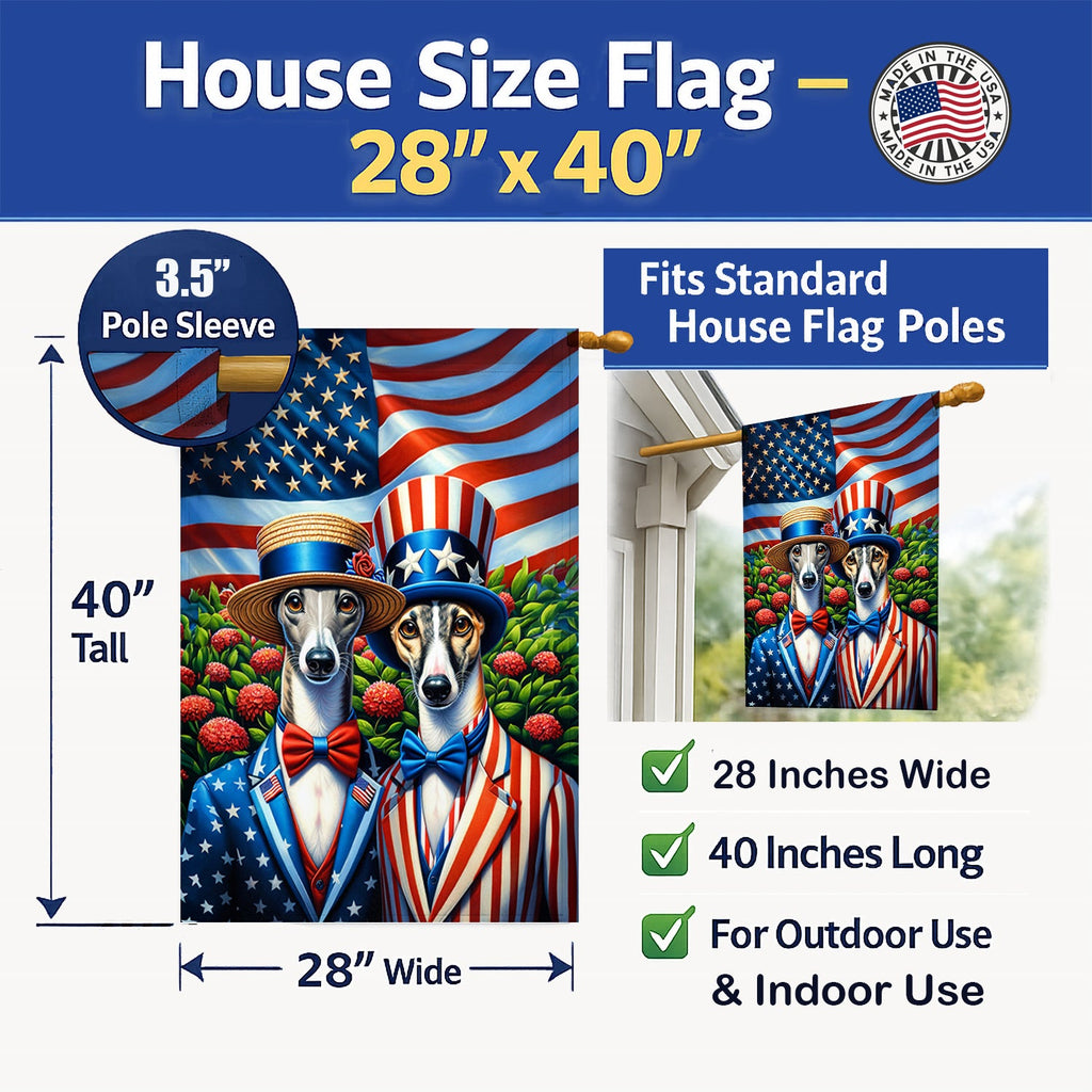 All American Greyhound House Flag 28x40 Porch Sleeve Pole Decorative Outside Yard Banner Artwork Wall Hanging, Polyester