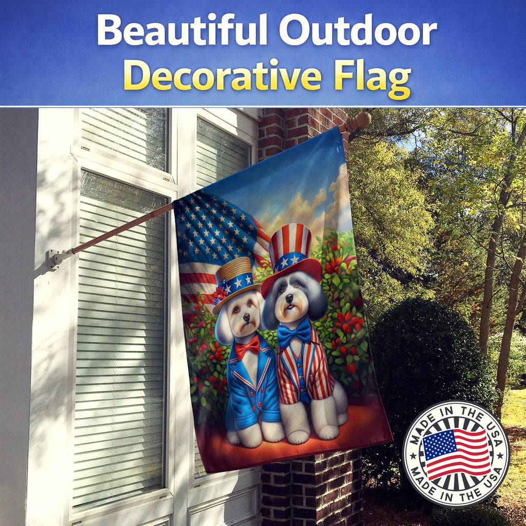 All American Havanese House Flag 28x40 Porch Sleeve Pole Decorative Outside Yard Banner Artwork Wall Hanging, Polyester