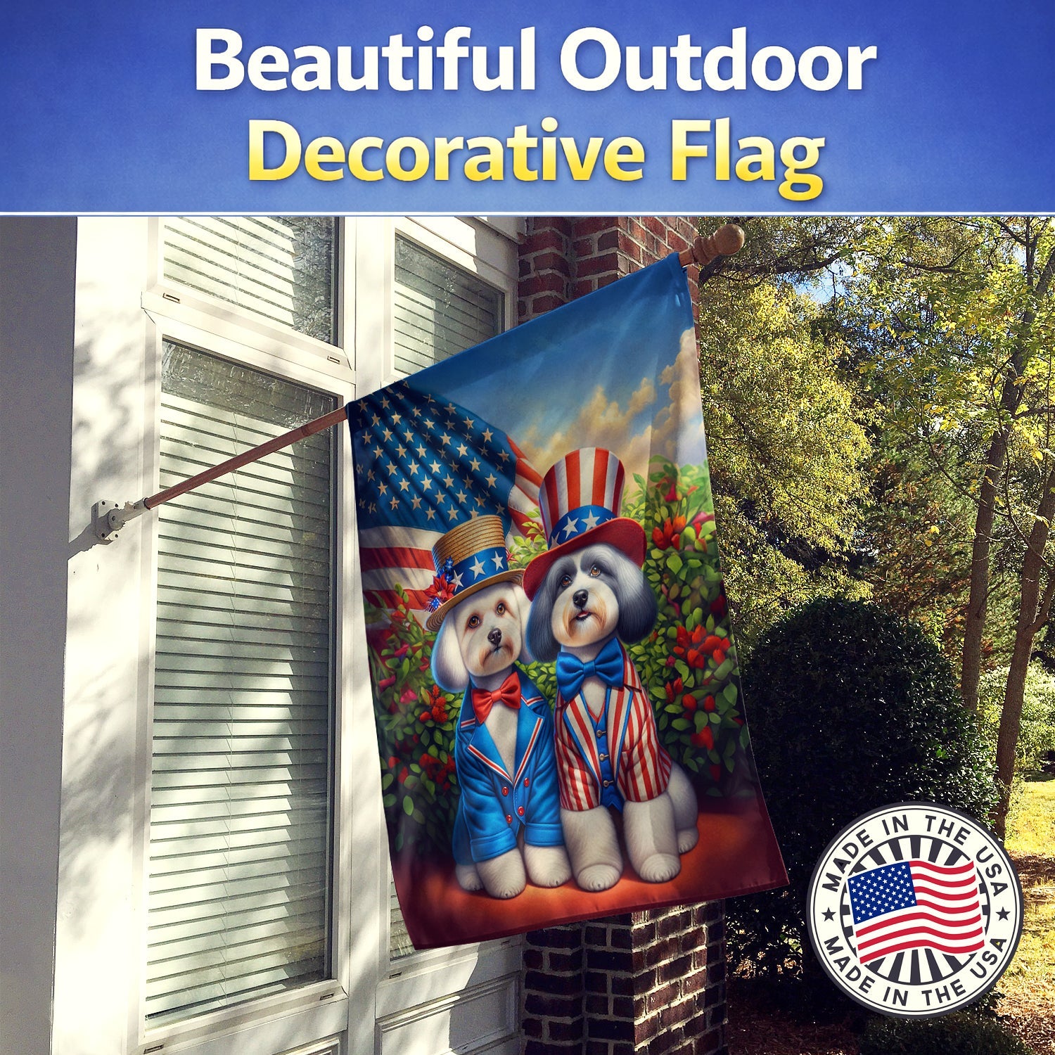 All American Havanese House Flag 28x40 Porch Sleeve Pole Decorative Outside Yard Banner Artwork Wall Hanging, Polyester