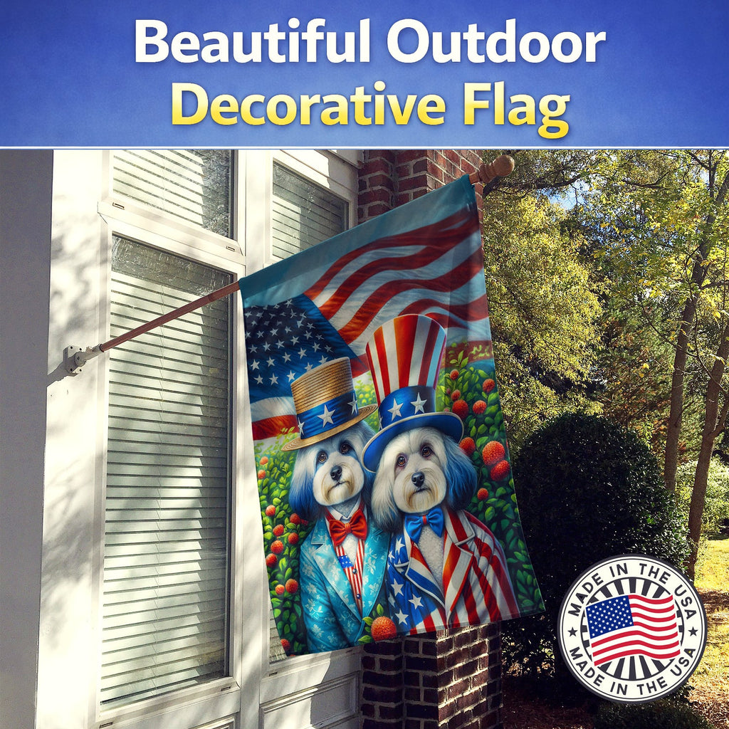 All American Havanese House Flag 28x40 Porch Sleeve Pole Decorative Outside Yard Banner Artwork Wall Hanging, Polyester