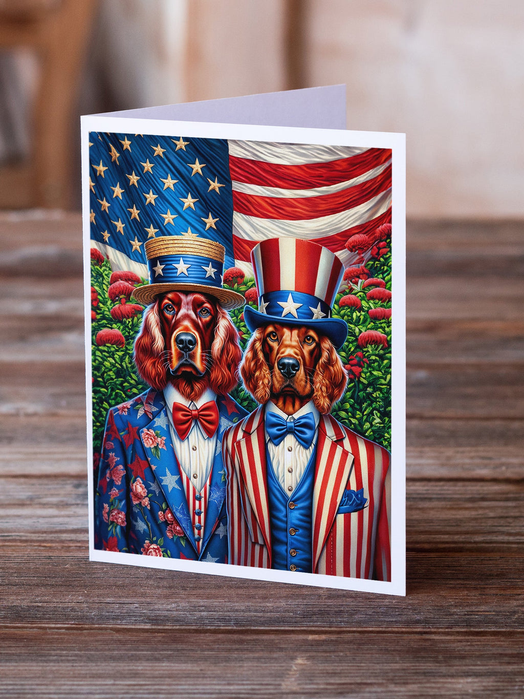 All American Irish Setter Greeting Cards Pack of 8 Blank Cards with Envelopes Whimsical A7 Size 5x7